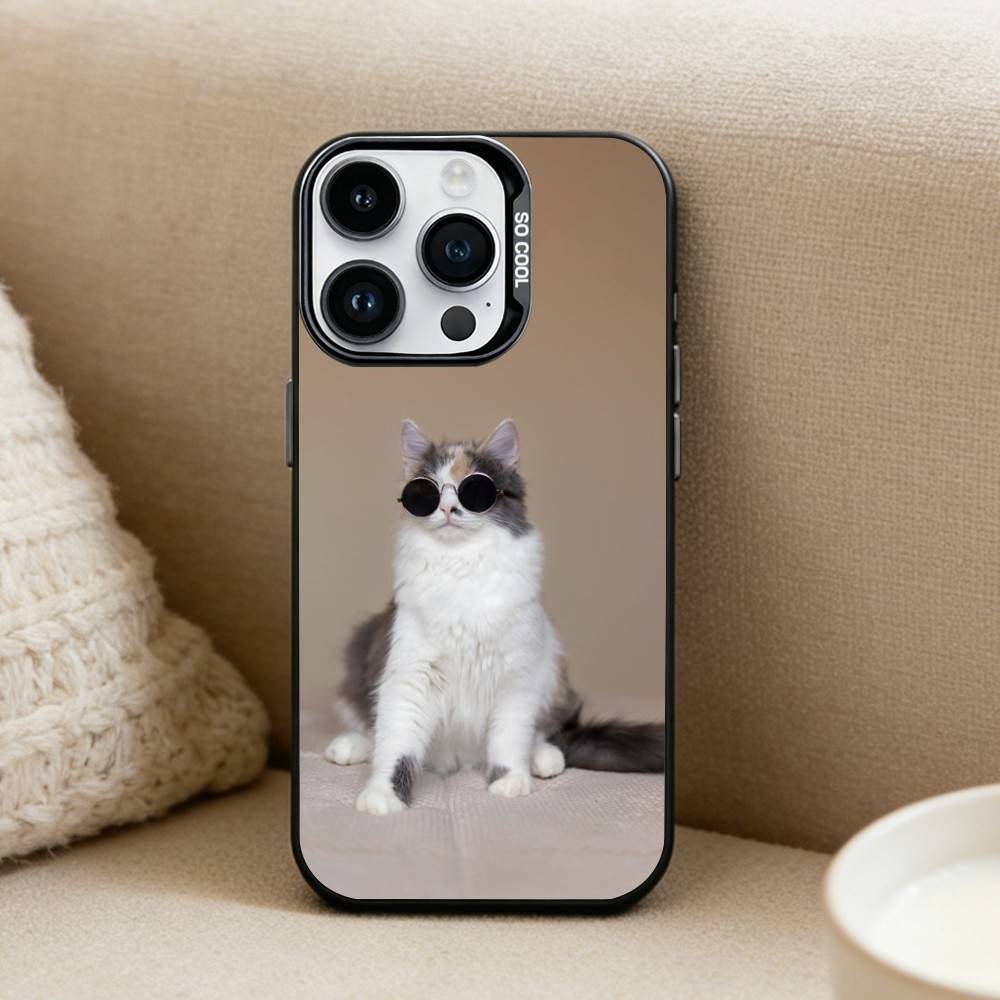 Cool cat cute  Phone Case For iPhone17, 16,15,14,13,12 Pro Max Black Candy Matte Shockproof Cover