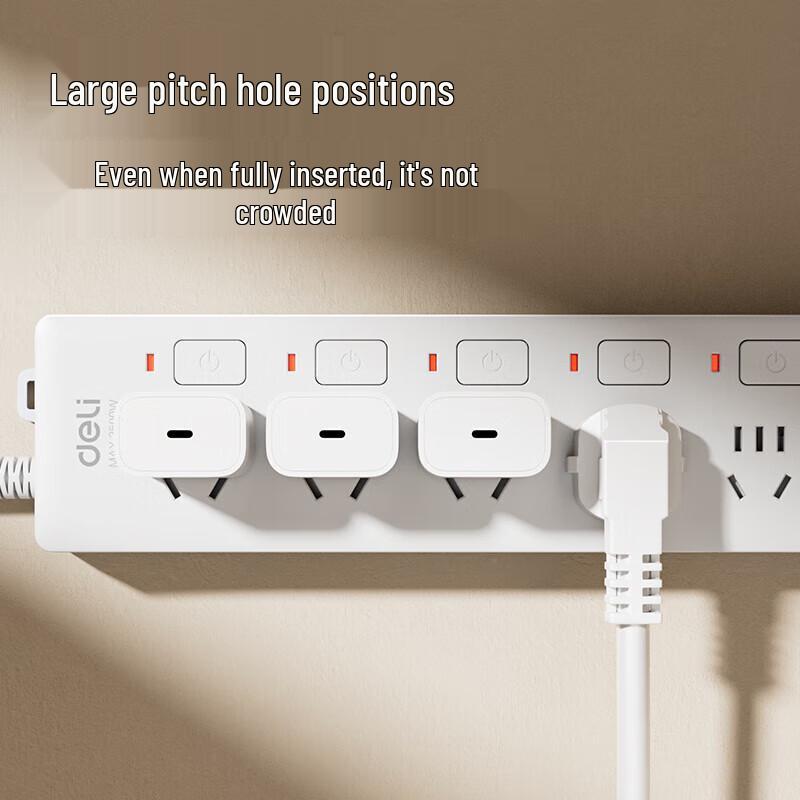 Deli 5-Outlet Power Strip with Independent Switches, 3M