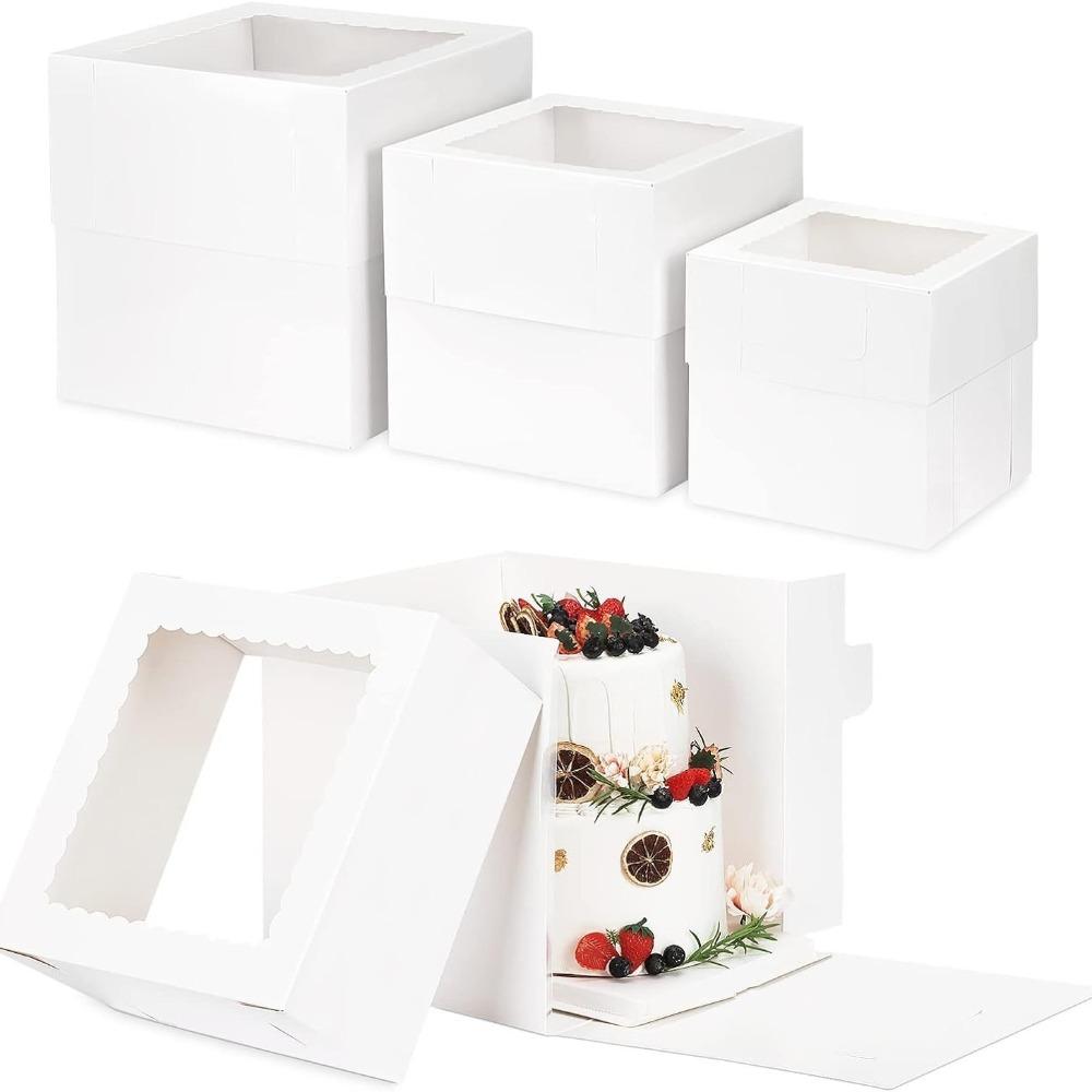 10pcs White Pastry Box Square Cake Container Disposable Cake Packaging Box  Commercial