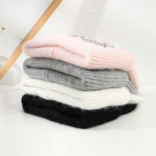 Women Rhinestone Knitted Hat Warm Ski Beanie Cap Crystal Beads Decor Winter Hat