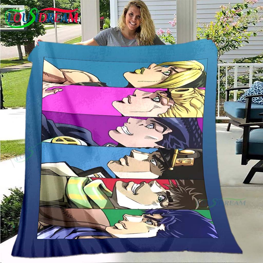 Cartoon J-JoJo’s Bizarre Adventure Blanket,Flannel Throw Blanket for Bed Sofa Picnic Office Hiking Leisure Nap Birthday Gift