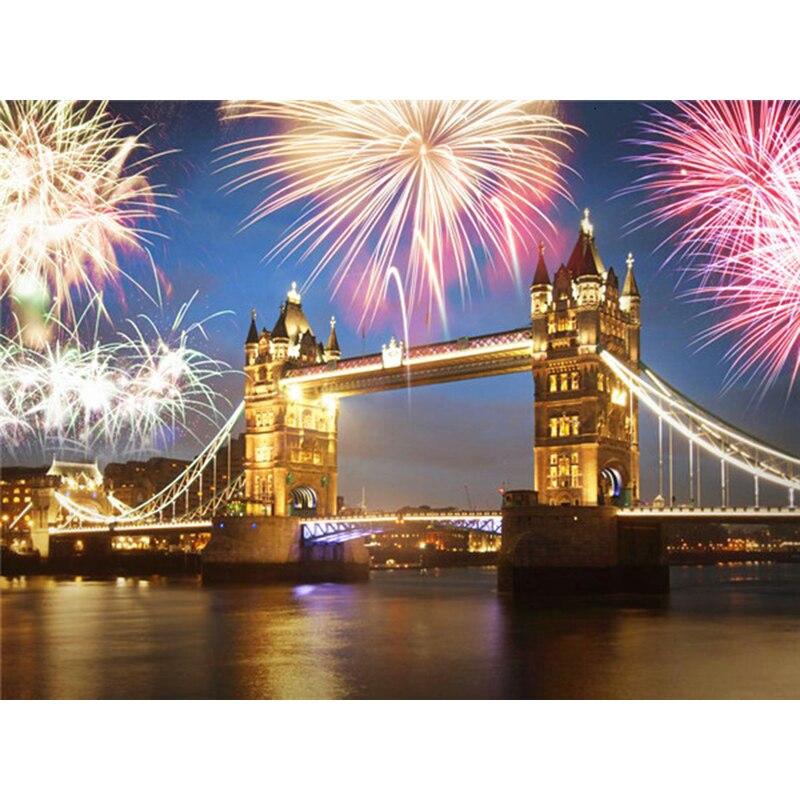 Pictură cu diamant 5D DIY, peisaj, pod, broderie cu diamante, mozaic, imagini, noapte, oraș, rotund complet, foraj, decor artă, cadou