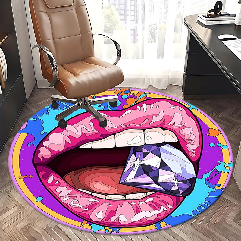 Diamond Mouth Art,Colorful Lip Design Chair mat Round Rug Office carpet, Non slip, Suitable for Living Rooms, Bedrooms,Decor1205844a
