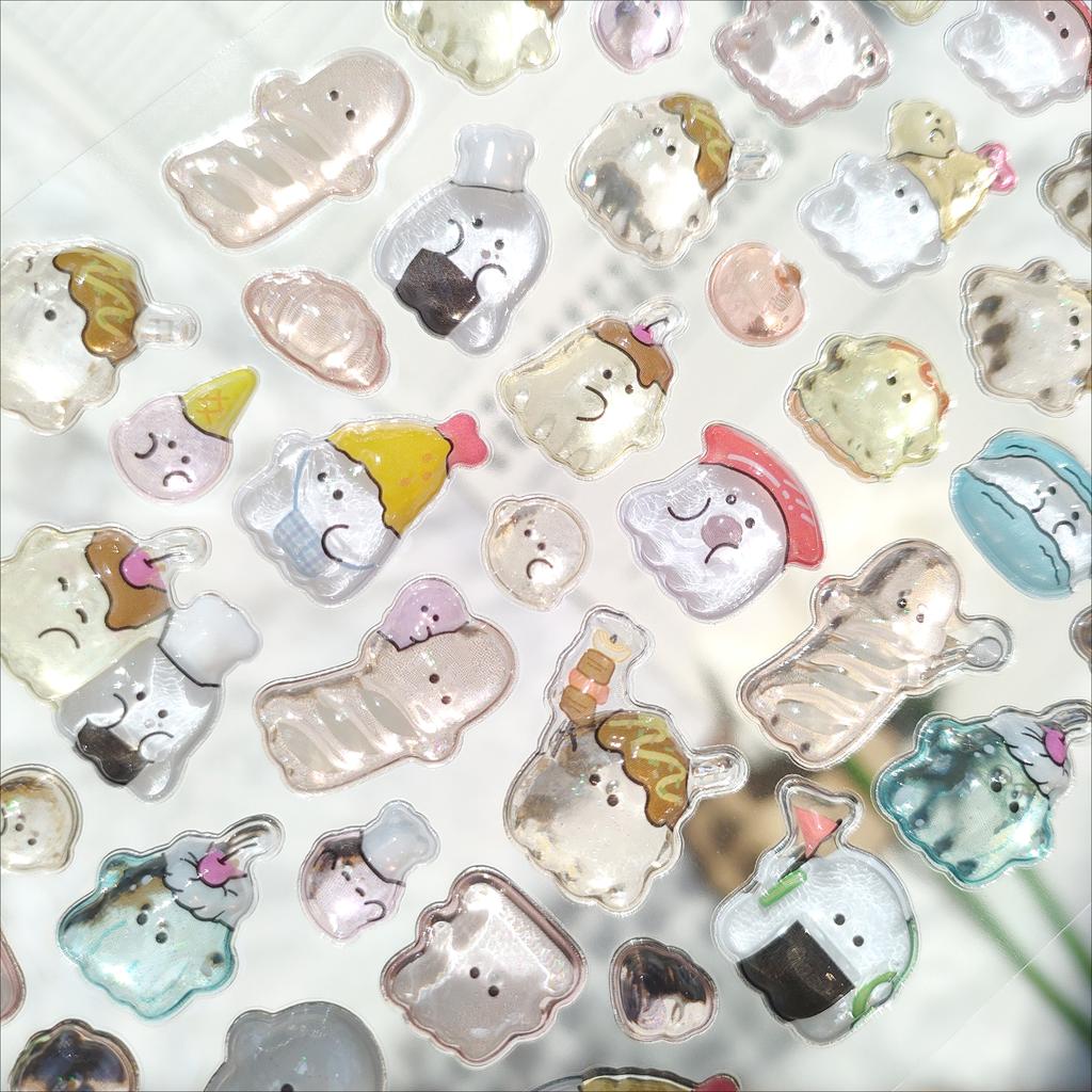 High-value Adorable Tiny Ghosts Youyou Family 3D Stereoscopic Crystal Sticker Materials Decorative Stickers for Kids' Stationery