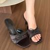 Women's Shoes Summer Square Toe High Heel Slipper Fashion French High Heel Sandals for Women Peep Toe Butterfly-knot Dress Slide