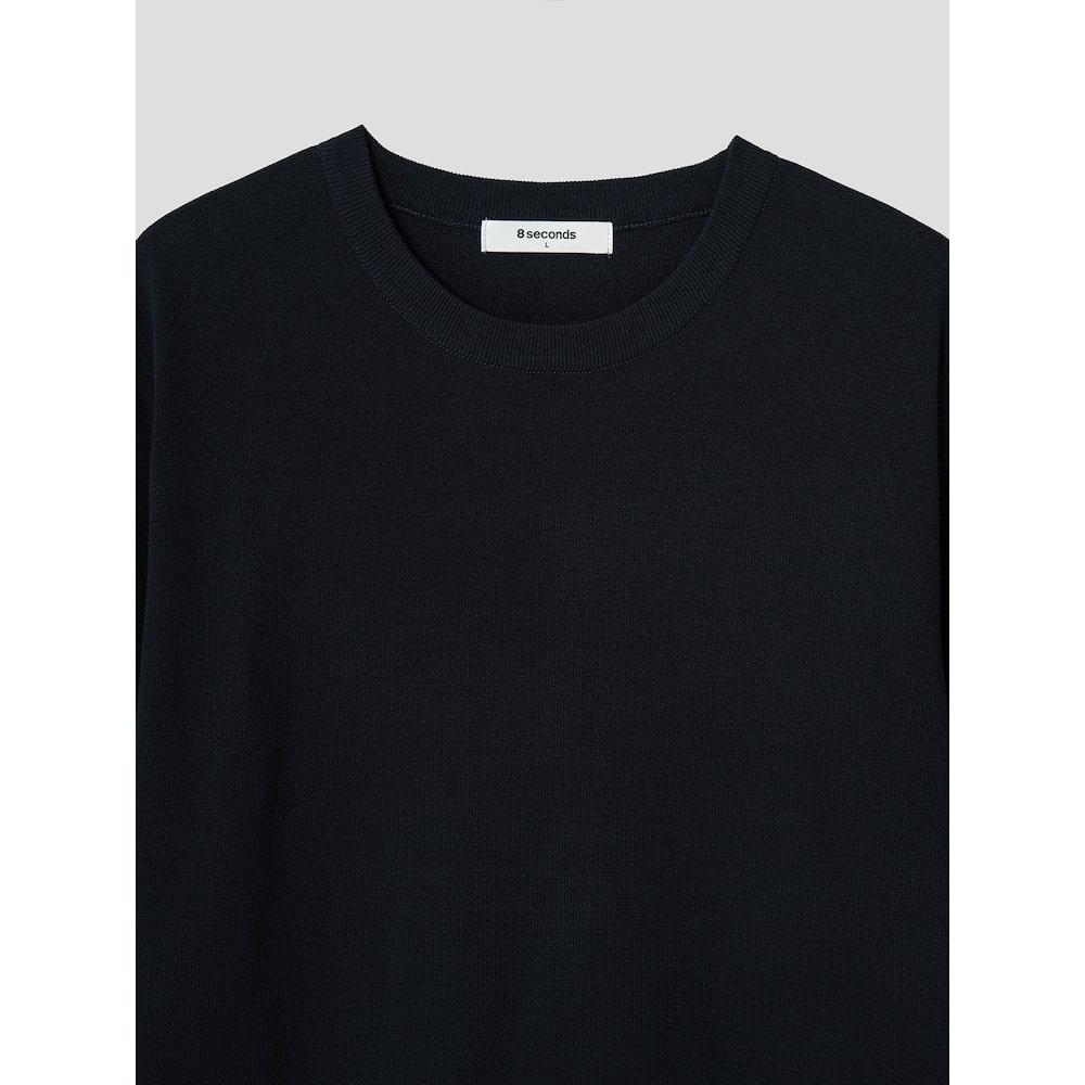 8SECONDS Half Milano Round Neck Short Sleeve Knit Navy (424751Ly2R)