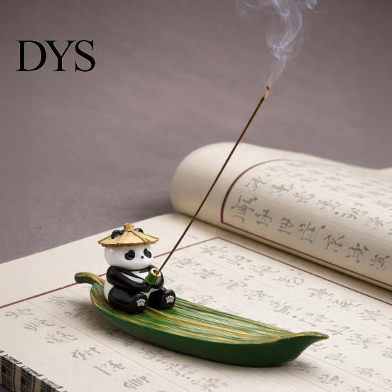 Incense Ash Catcher Fishing Panda Stick Holder, Leaf Boat Burner, Sticks Holder Tray for Yoga Meditation Spa Room Decoration Hand Painted