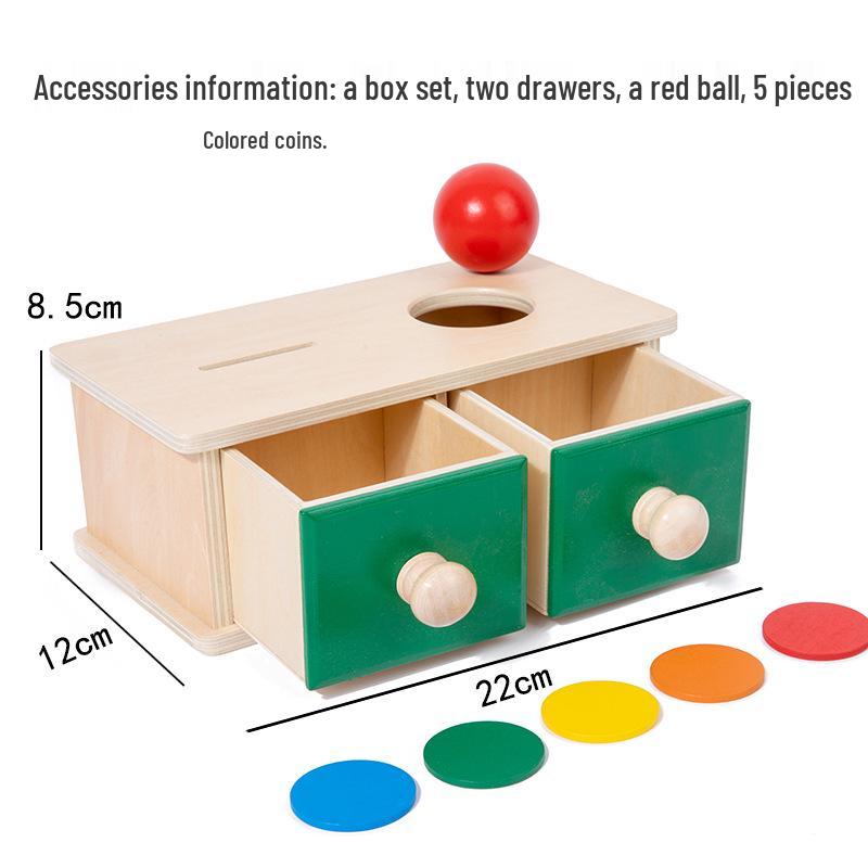 Montessori Early Education Toy Set: Round Ball Coin Box, Object Permanence Drawer & Textile Drum for Toddlers 0-3 Years
