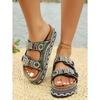 New Summer Rhinestone Platform Slippers - Women’s Plus Size Belt Buckle Slides for Outdoor Wear