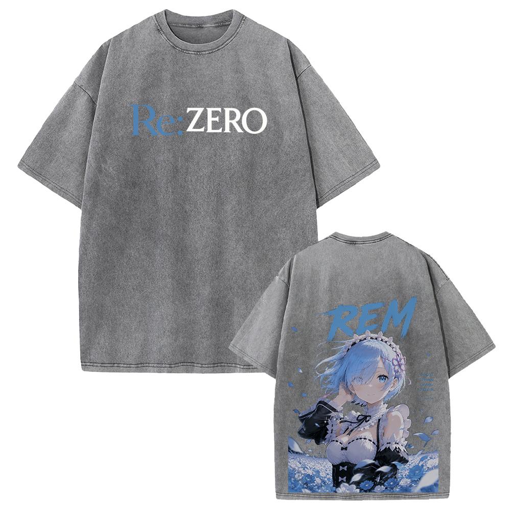 Re:ZERO Rem Anime Printed T-shirt Harajuku Vintage Washed T Shirt Men Clothing Short Sleeve Casual Oversized Cotton Tees Tops