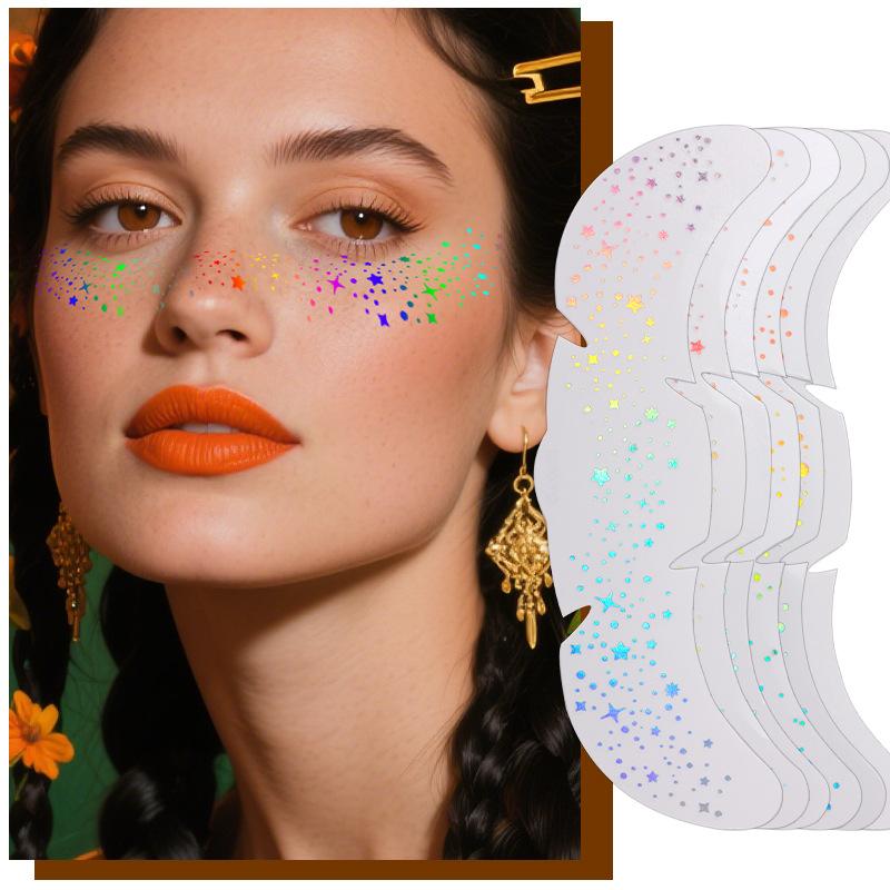 6/12PC Xmas Glitter Tattoo Stickers Halloween Stamping Freckles Makeup Patches Music Festival Face Makeup Temporary Stickers