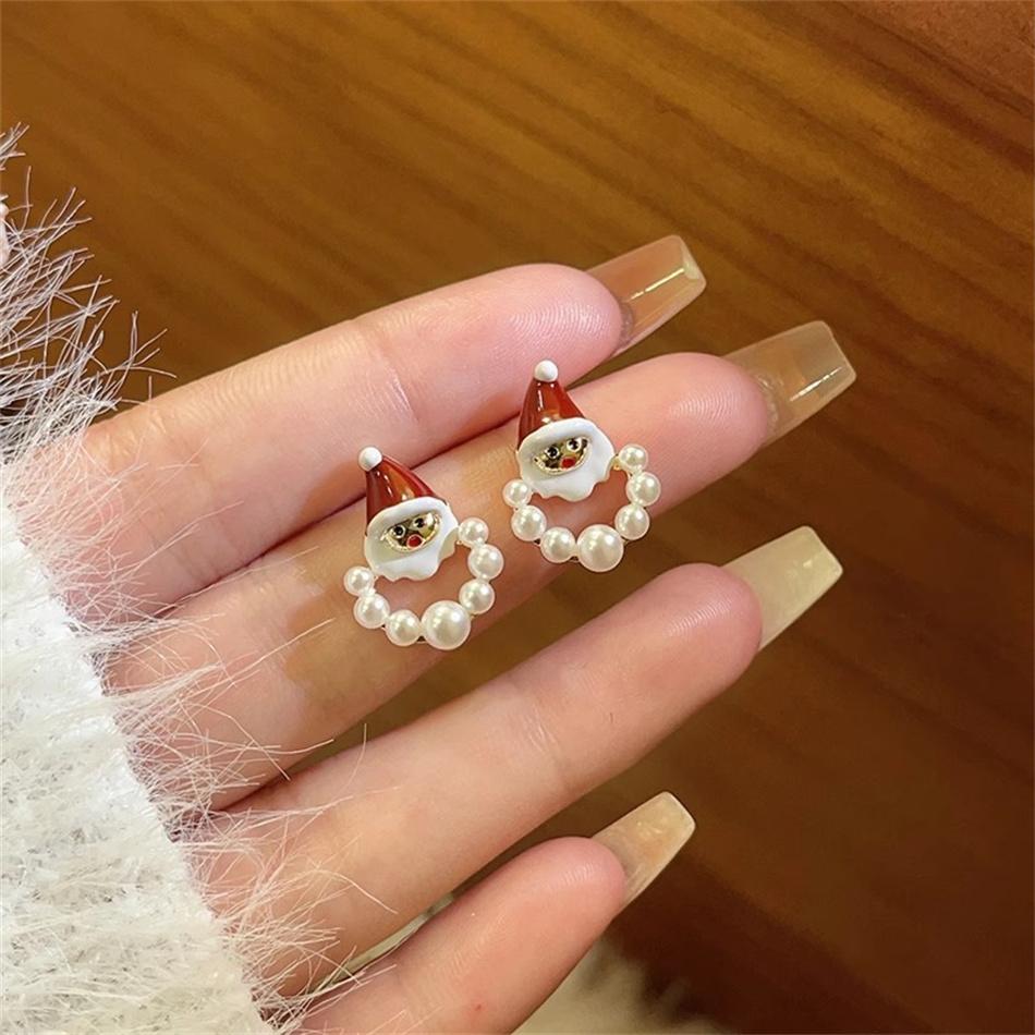 Enamel Santa Claus Min Stud Earrings Female Fashion Sweet Red White Color Geometry Ear Wedding Jewelry Romantic Gift