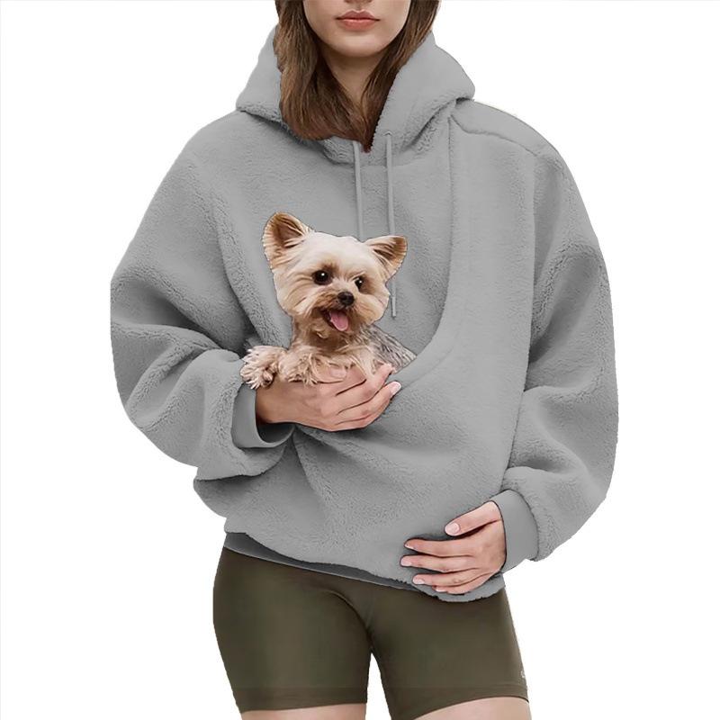 New European and American Autumn/winter Cross-border Solid Color Hooded Plush Pet Hood Loose Pullover Sweatshirt for Women