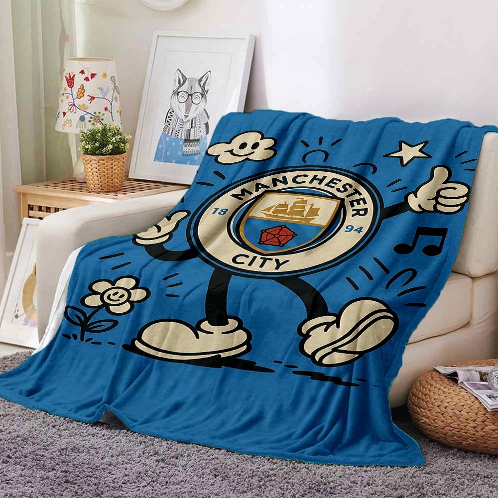 Coperte con Stemma Manchester City Flanella Stampata Traspirante Calda Coperta da Divano per Casa Ufficio Copriletti 0708a20