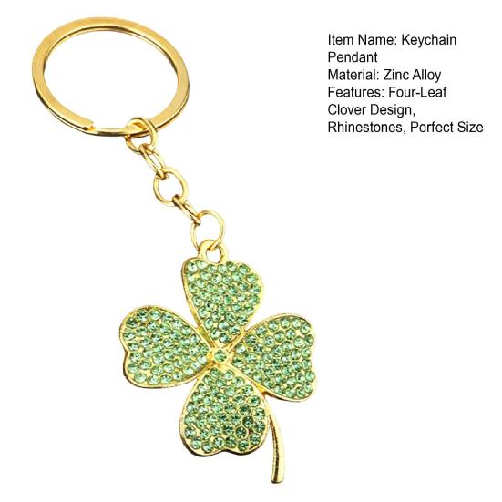 Keychain Pendant Sparkling Rhinestones Inlaid Four-Leaf Clover Design Zinc Alloy Key Chain Electroplated Metal Ring Key Holder Backpack