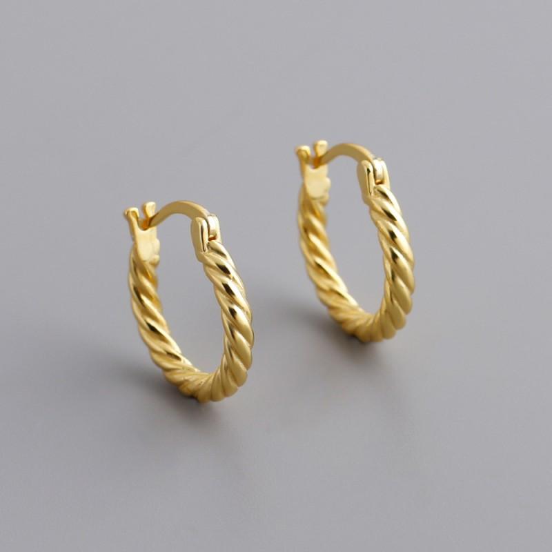 Sterling Twisted Rope Hoop Earrings Women Geometric Fashion Statement Jewelry Polished Gold White 925 Sterling Silver