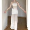 French Pure Desire Temperament Perspective White Mesh Flower Tube Top Dress Women's Seaside Vacation Temperament Hip-wrapped Dress