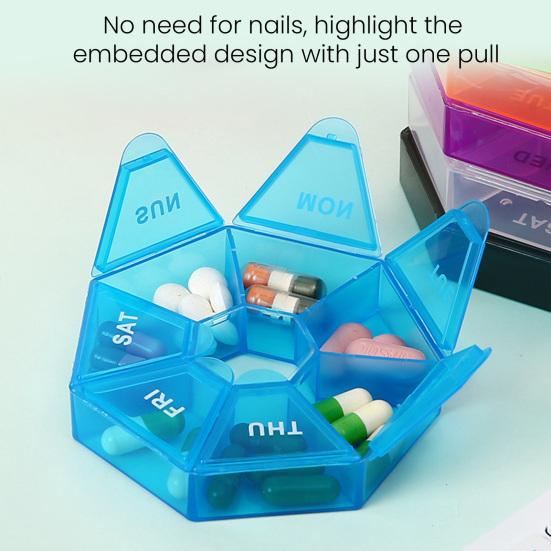Weekly Pill Organizer with 7 Compartments Portable Travel Pill Case Once Daily Medication Dispenser Capsule Pill Management Storage Box