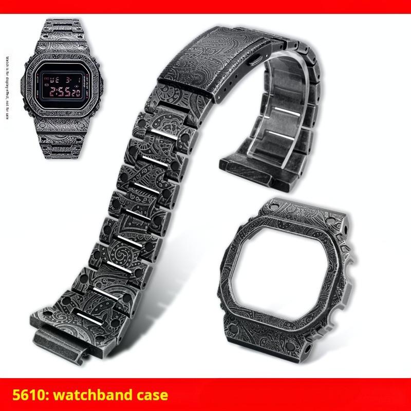 For Casio G-Shock 3299 DW5600 DW-5610 Bezel Frame Mod Kit GW-M5610 GMW-B5000 Modified Paisley Pattern Stainless Steel Case Strap