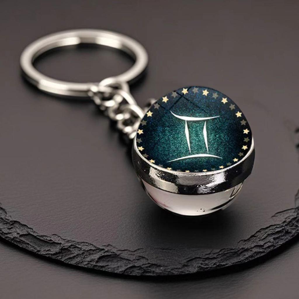 Μπρελόκ με μπρελόκ 12 ζωδίων Zodia Glow-in-the-Dark Τσάντα κρεμαστό κόσμημα πολύτιμος λίθος διπλής όψης γυάλινη μπάλα μπρελόκ