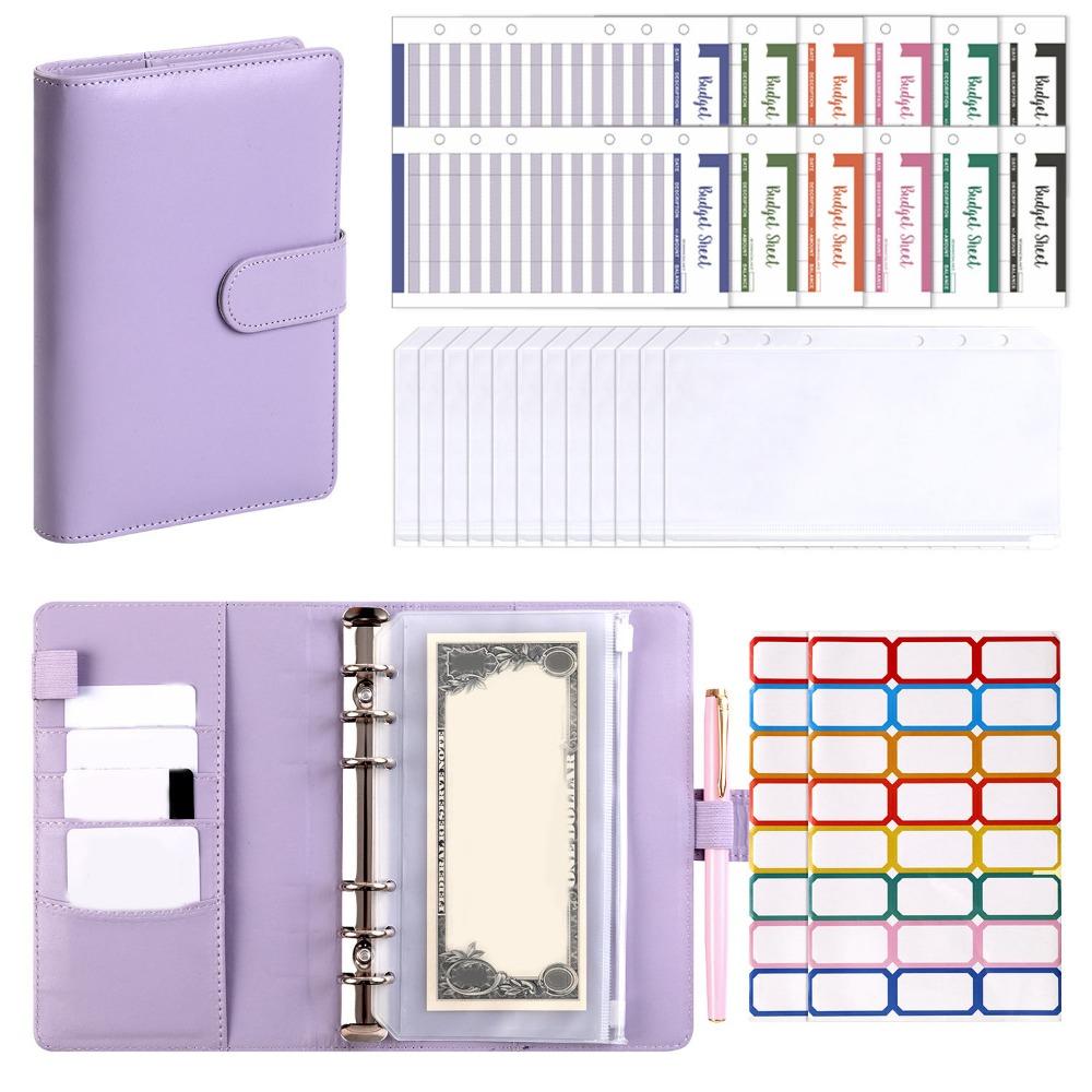 A6 Loose-leaf Notebook Magnetic Button PU Leather Folder Efficient Cash Budget Ledger School