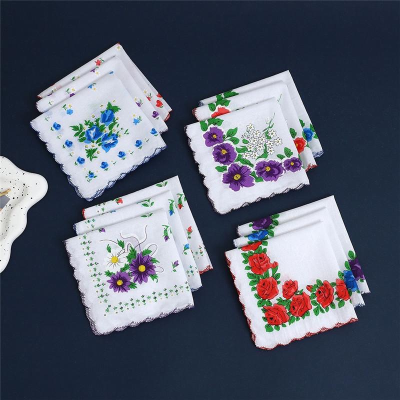 3Pcs 28x28cm 100% Cotton Flower Printed Children Hand Face Wipes Handkerchiefs Kindergarten Square Scarves
