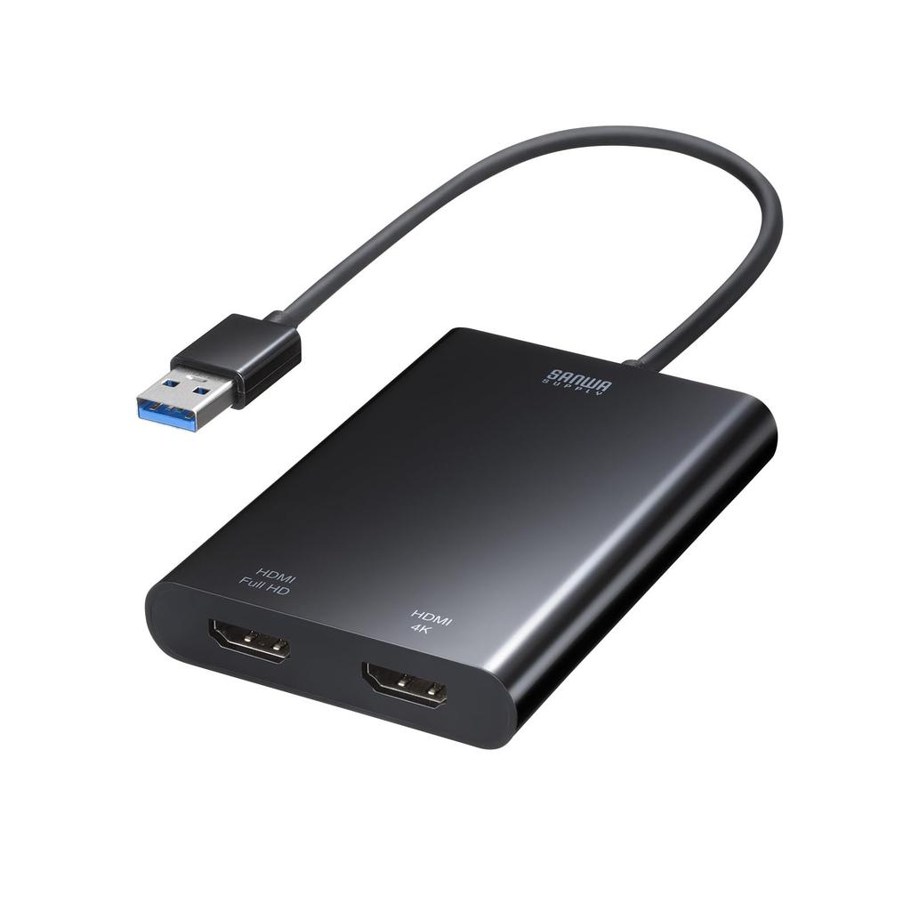SANWA SUPPLY Display 4K Dual Screen Output A Connector Male HDMI Connector Female USB Gen1 USB-HDMI Adapter, Compatible, (USB - X2), 3.2 Compliant,
