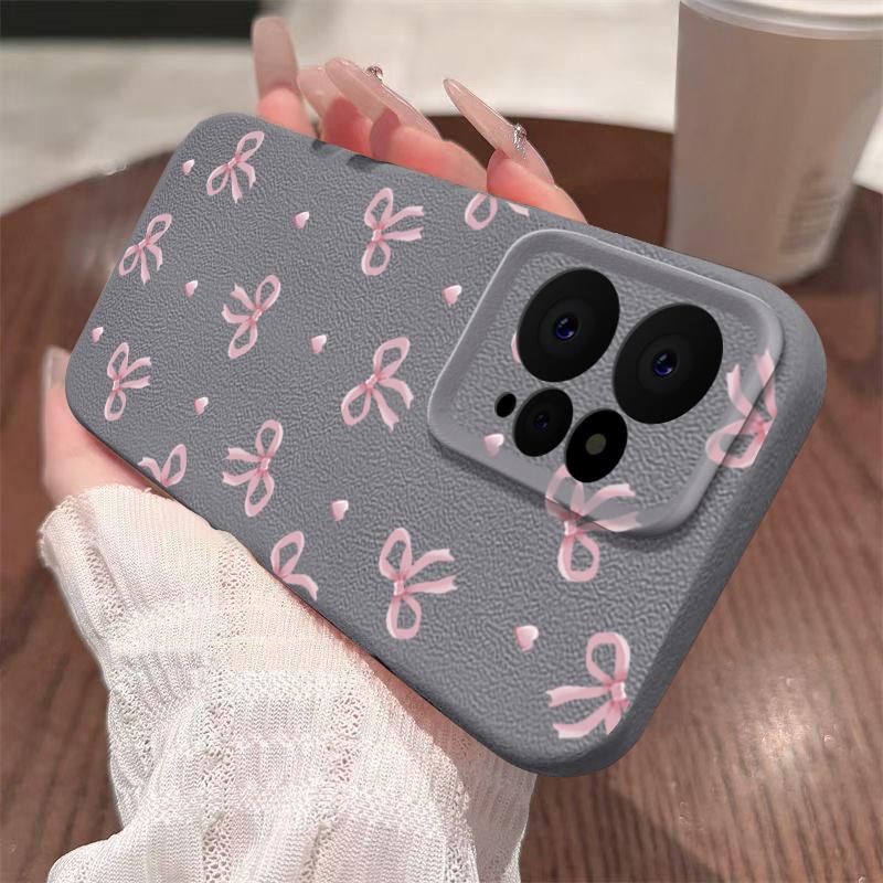 Bowknot Print Slim TPU Soft Leather Texture Case For Xiaomi 13T Pro Poco X6 Redmi Note 14 13 Pro 12 11 Matte Shockproof Lens Protection Phone Cover