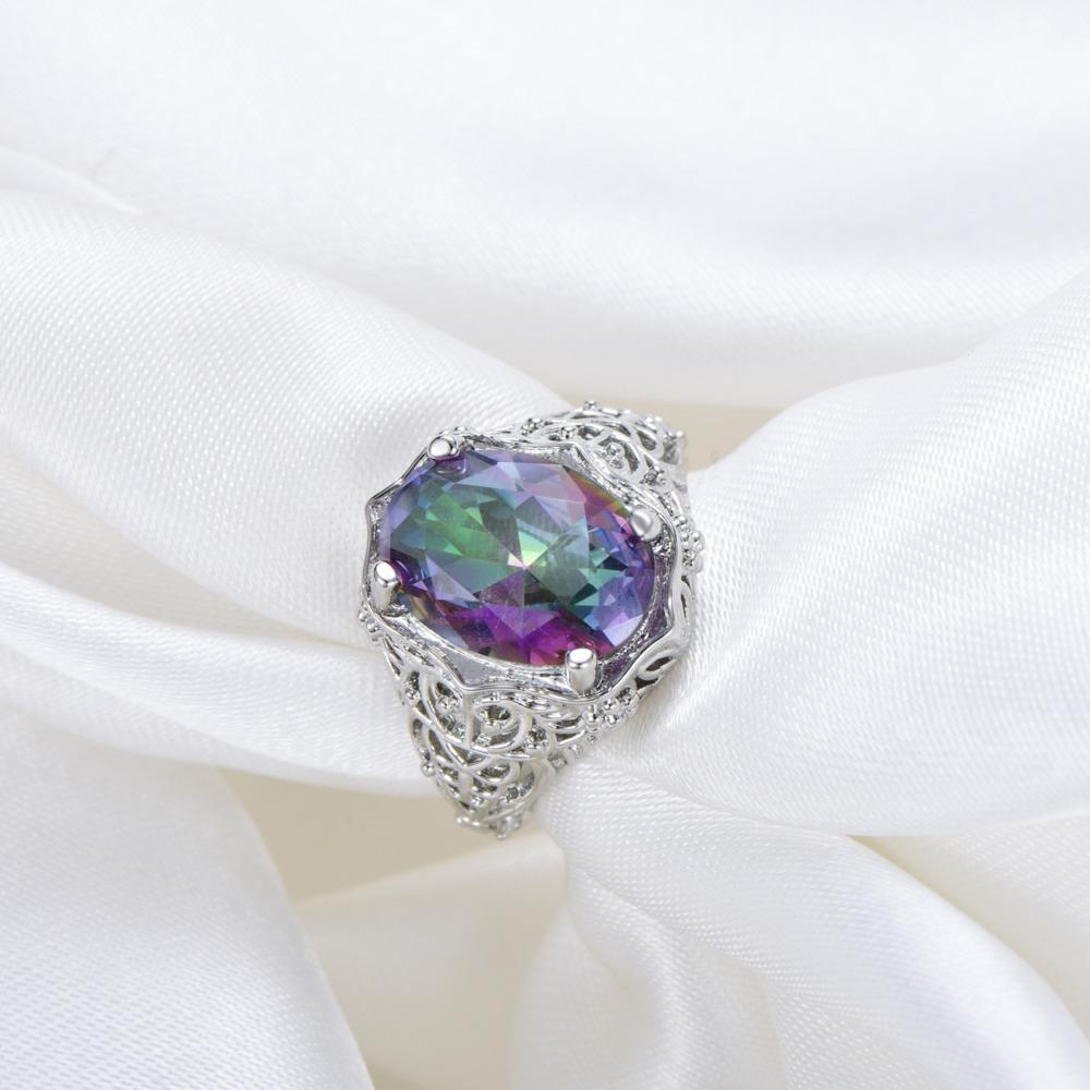 WOSIKATE Vintage Hollowed-out Colorful Round Zirconia Ring For Women  CopperPlated Fashion Jewellery Engagement Finger Ring