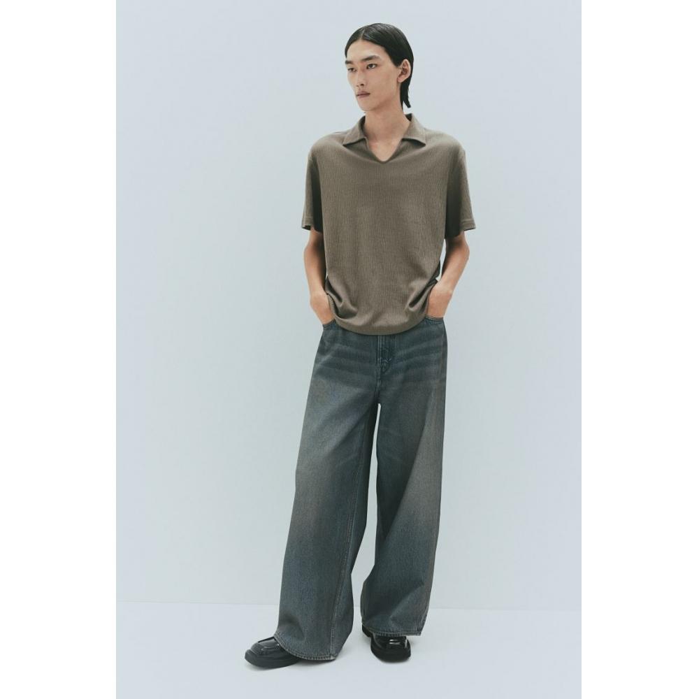 H M Collar T sHirT Regular fiT Dark Beige