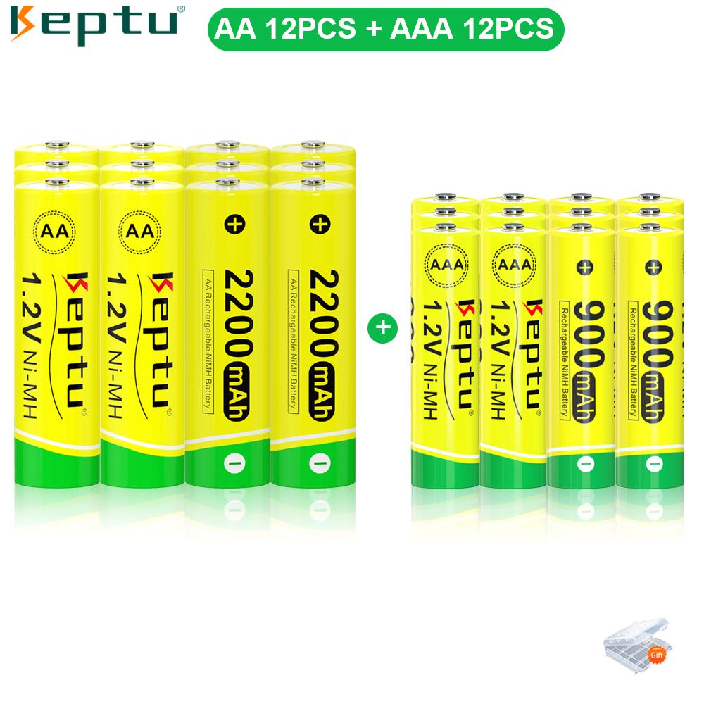 KEPTU Rechargeable Battery AA 1.2V Ni-MH Batteries AA(HR6) 2200mAh and AAA(HR03) 900mAh Ni-MH 2A/3A Rechargeable Batteries
