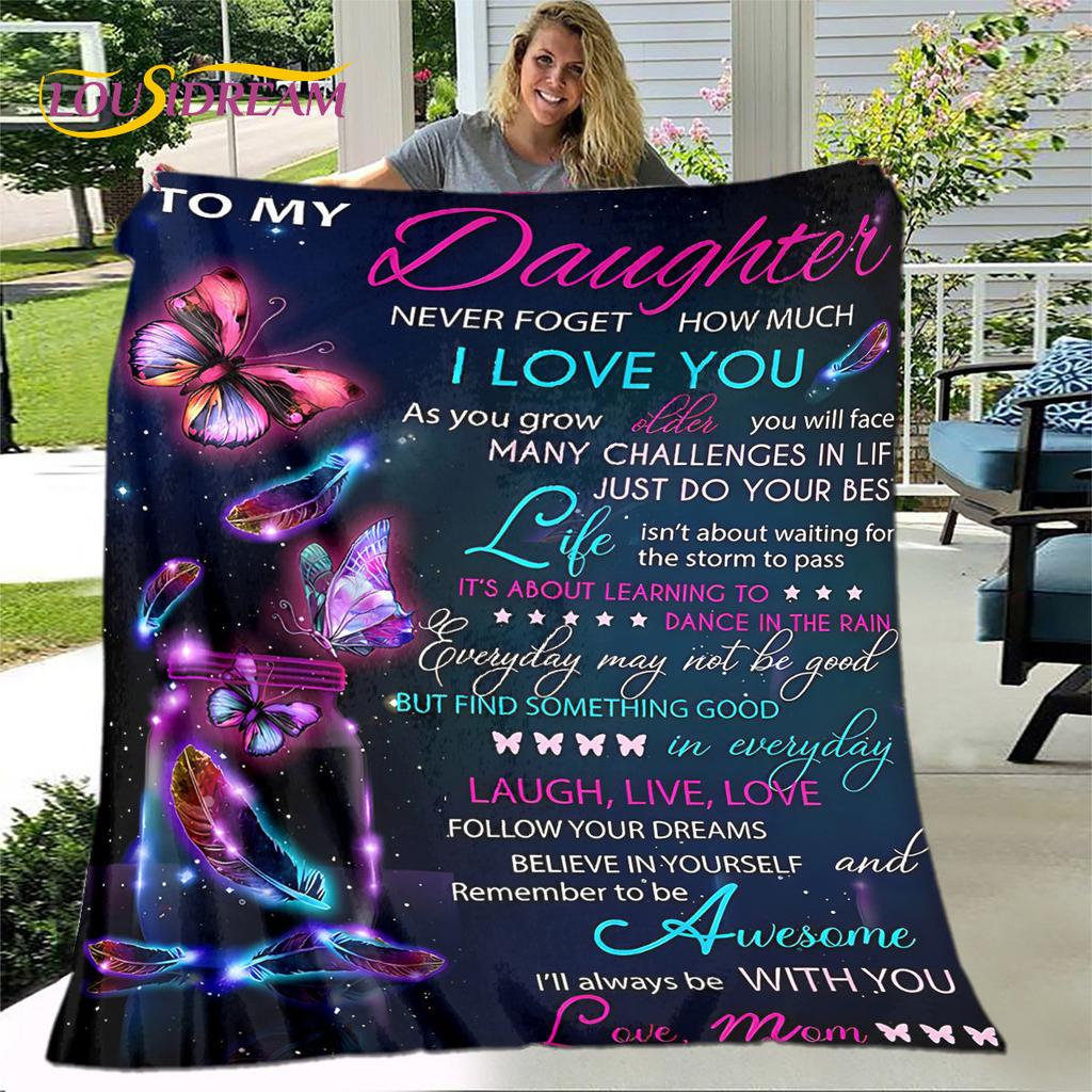 To My Daughter Plush Butterfly Quilt Blanket,Flannel Blanket Throw Blanket for Living Room Bedroom Bed Sofa Gift for Daughter