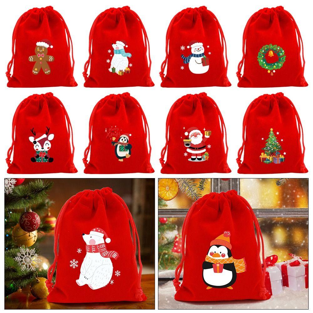 

5/10 шт. красные рождественские бархатные сумки, сумка для хранения ювелирных изделий, Новый 2024 год