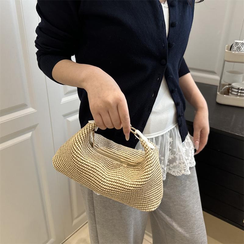 Raffia Straw Woven Clutch Purse Hobo Dumpling Women Handbag Summer Beach Grass Braided Solid Color Evening Bag KTB