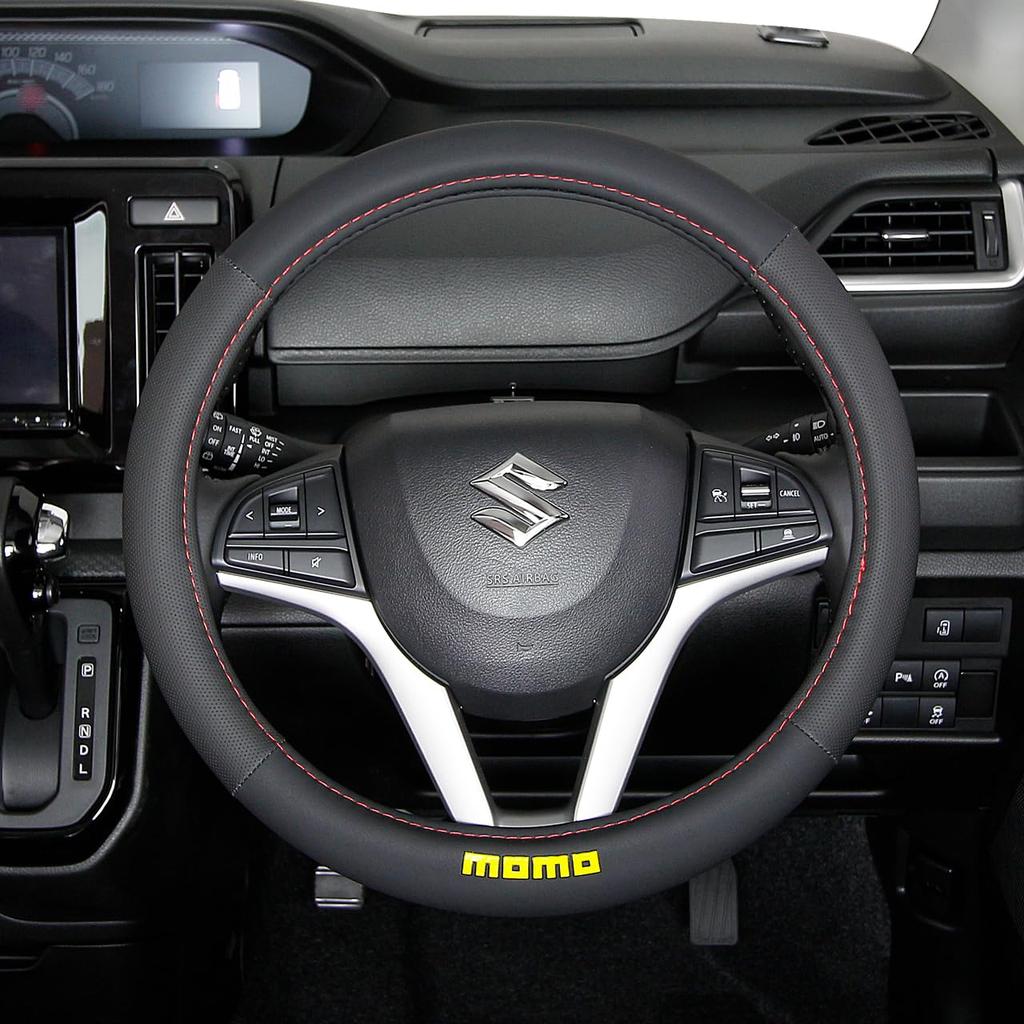 MOMO EASY Lenkradbezug, Italien, Mailand, Größe S, Schwarz mit roter Naht