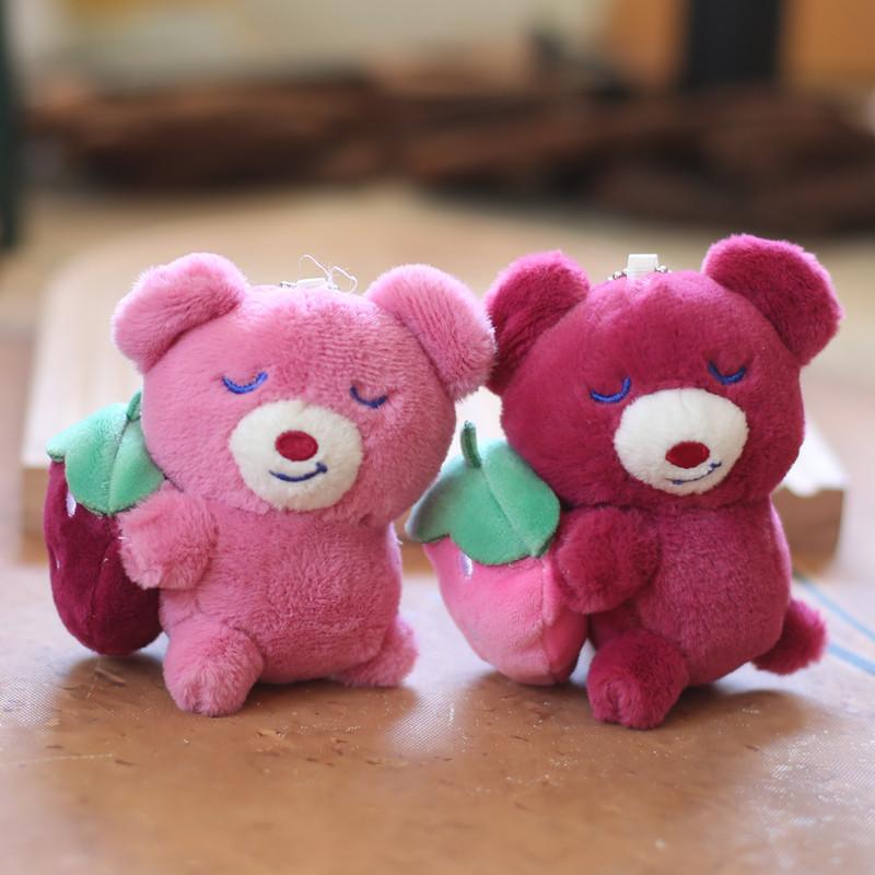 Adorable Pink Strawberry Bear Plush Keychain Soft Short Plush Stuffed Toy