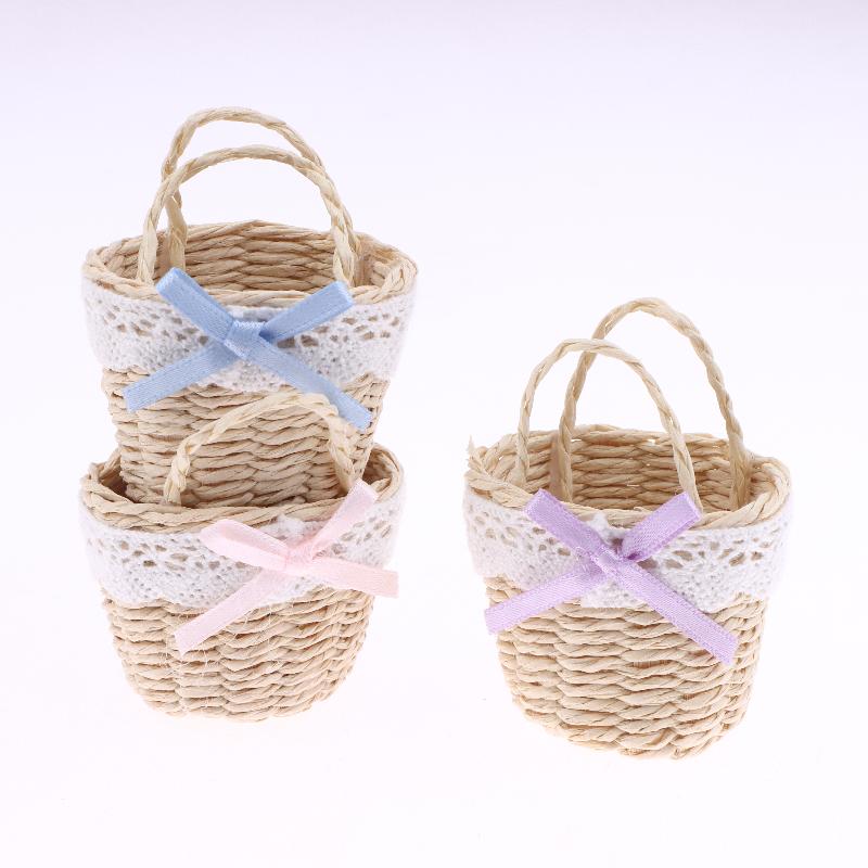 1/12 Dollhouse Cute Mini Rattan Hand Basket Model Dollhouse Kitchen Accessories Dolls House Decoration Toy Pretend Play Toys