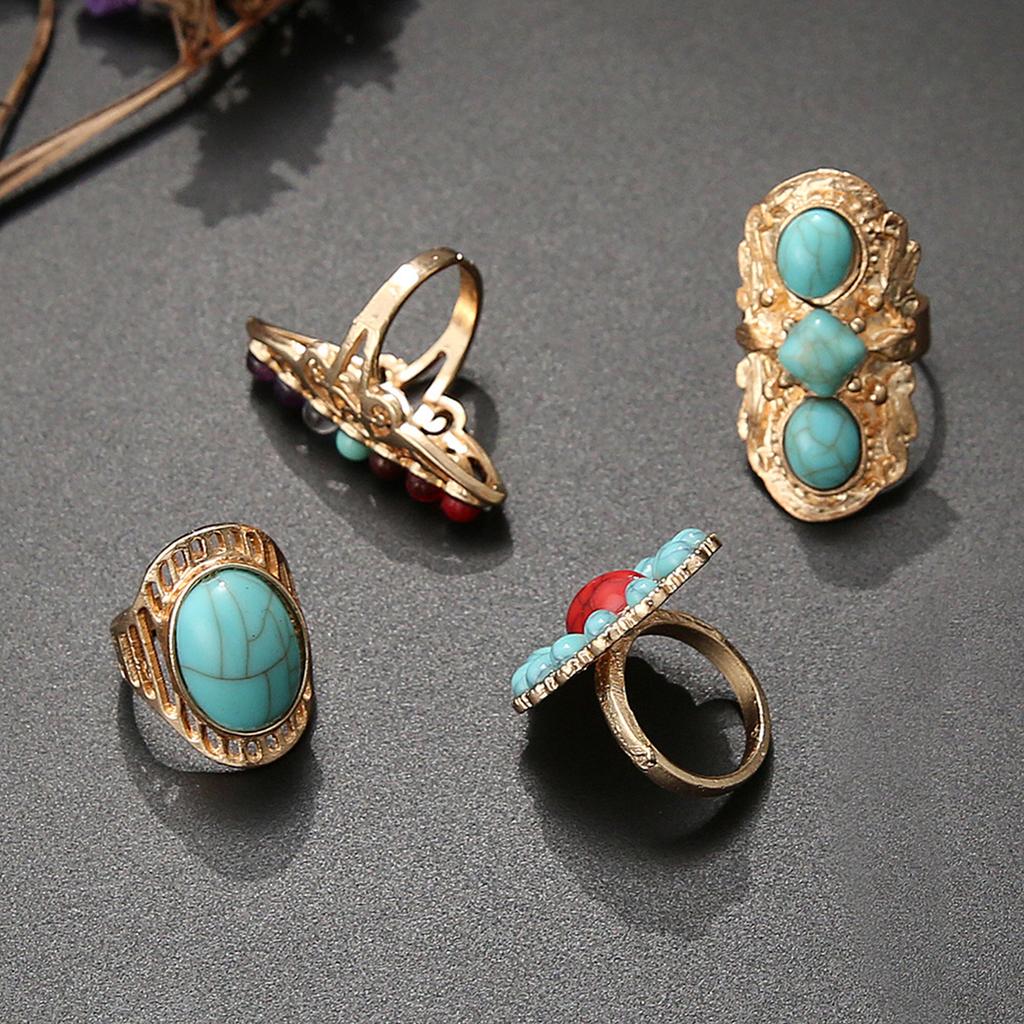 New 4-piece Ring Set - Trendy, Fashionable and Colorful - 4-piece Joint Ring Set Women's Ring Men's Ring