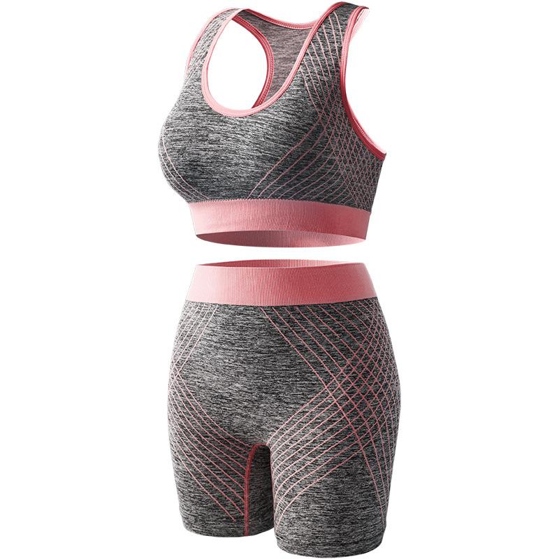 

JYL Seamless Yoga Suit Short Sleeve High Waist Hip Lifting Pants Set One size aero синього кольору