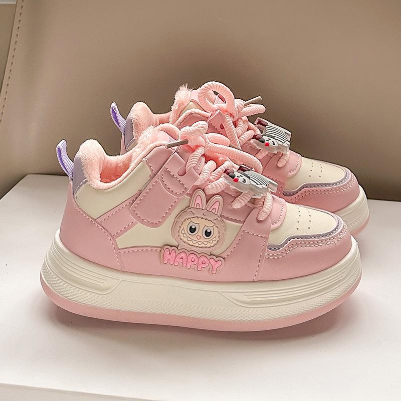 Dziewczęce buty sportowe zimowe aksamitne ciepłe bawełniane buty 2025 nowe dziecięce kreskówkowe buty na deskorolkę buty codzienne dla dzieci średnich i starszych trend