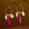 Trendy Ethnic Retro Multicolor Feather Beaded Circle Dangle Earrings