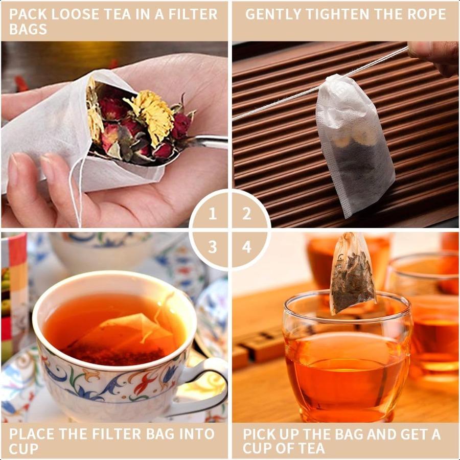 400 Pack Disposable Drawstring Tea Filter Bags Safe and Natural Unbleached Paper Tea Infuser Drawstring Empty Bag for Loose Lea