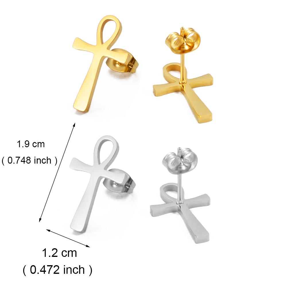 Anniyo 1.9cm Ankh Stud Earrings for Women Girls Africa Egypt Nile Key Traditional Ancient Egypt Ethnic  #273921