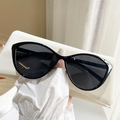 Retro Hottie Black Cat-Eye Sunglasses, Women'S Square Round, Big Face, Thin, Myopia, High-End Sunglasses