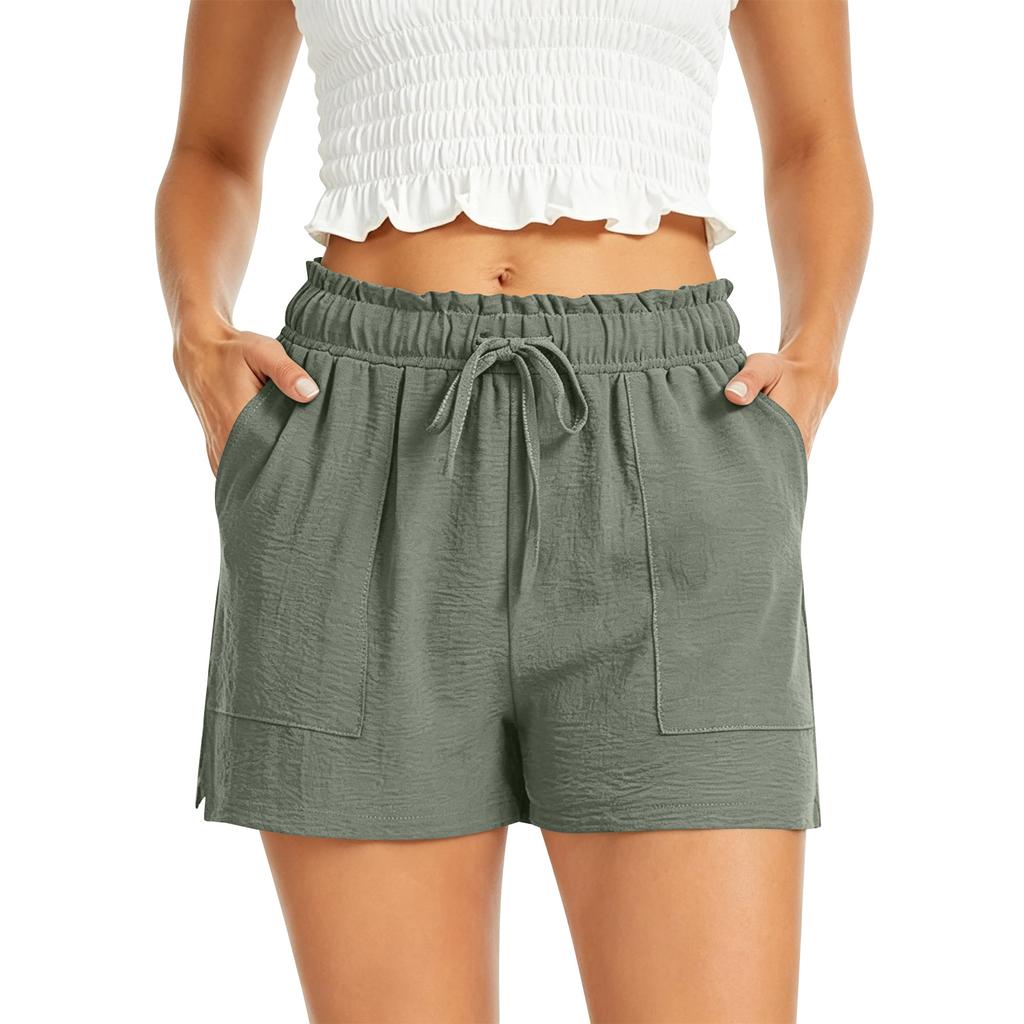Pantaloncini Casual da Donna a Vita Alta con Tasche Estate Vestibilità Larga Vita Elastica Coulisse Gamba Larga