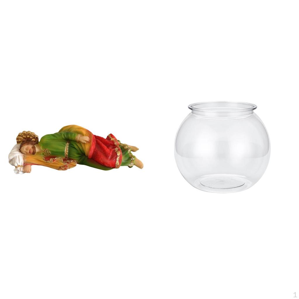 Resin Joseph Sculpture with Transparent Fish Tank Vase Decorative Desk Display for Office Tabletop