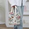Vintage Floral Fabric Handbag - Thickened Work Tote with Front Zipper Pocket, Portable Cup Box Storage Bag, Semi-Sealed with Zipper Closure