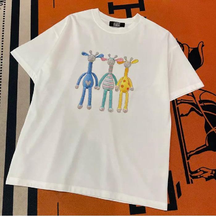 

Новая летняя футболка с рисунком из мультфильма Hot Diamond Loose Cotton с короткими рукавами Temperament Base Shirt для женщин 3XL белый