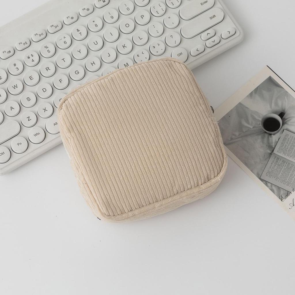 Corduroy Makeup & Sanitary Napkin Storage Bag - Portable Small Coin Purse