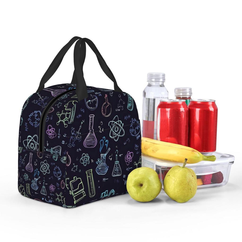 Scientific Experiment Element Style Insulated Lunch Bag for Women Children Portable Food Boxes Thermal Lunch Box Tote